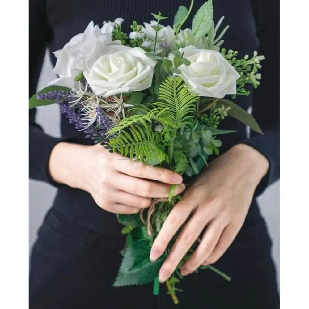 25 count | Ling’s Ivory Roses Faux Flowers Wedding Floral Bouquet Cream